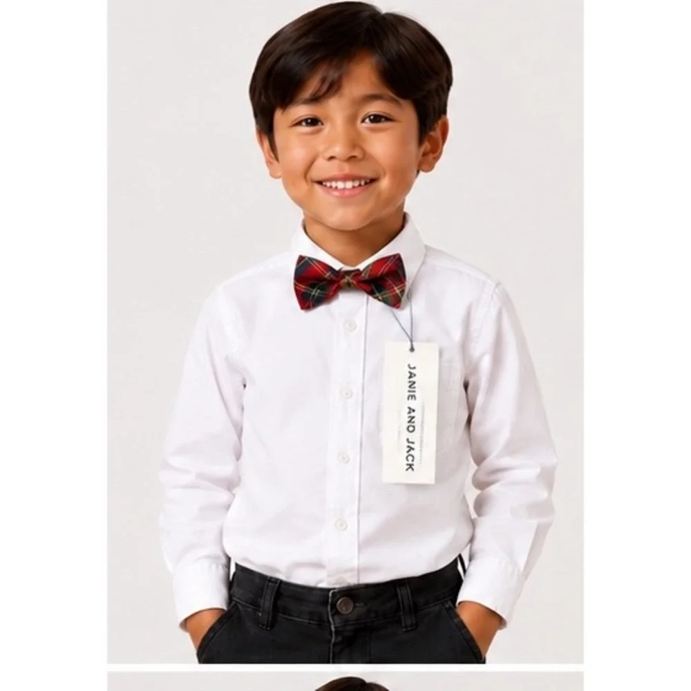 Janie and Jack Boys Tartan Plaid Bow Tie Red Multi Holiday Size 6 and up NWT